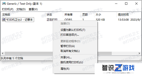 通过打印队列查看