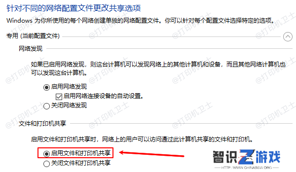 启用文件和打印机共享