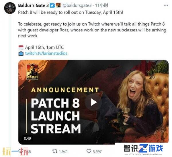 《博德之门3》8号补丁将在4月15日上线
